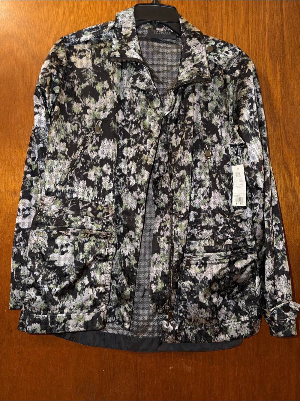 Carlisle Floral-Print Utility Jacket in Black, Green & White